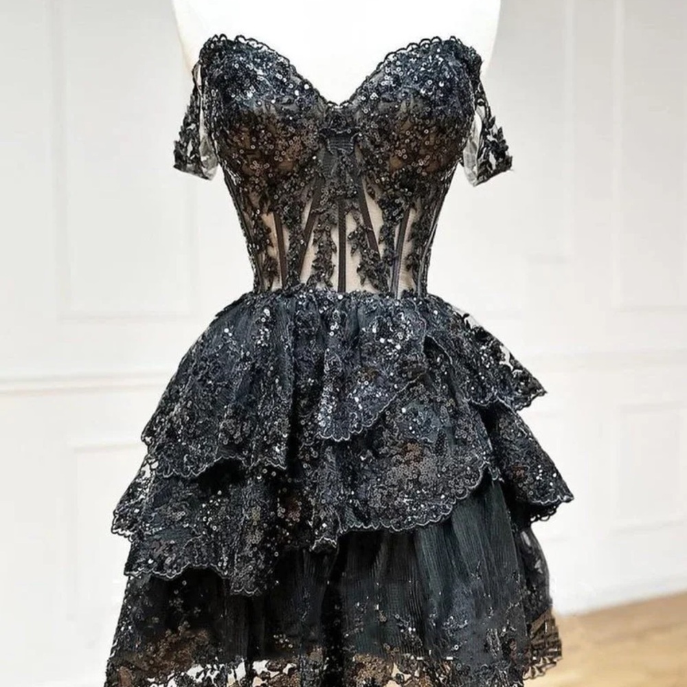 Elegant Black Lace Off-Shoulder Dress